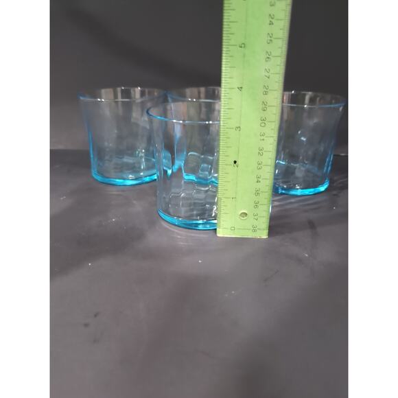 Wheaton Optical Tumbler Set, Ribbed‎ Swirl Glasses, Vtg Blue Drinkware, Set Of 4 - Picture 8 of 9